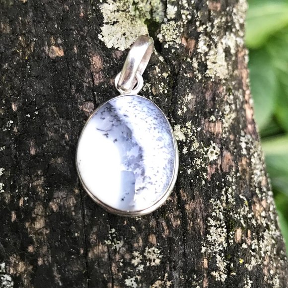 925 Sterling Silver Blue & White Agate Gemstone Rare Vintage Pendant - Picture 4 of 6